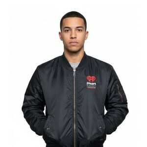 IHEART MEDIA LOS ANGELES RADIO BOMBER JACKET BLACK SIZE XL SHAKA NWOT 25”x28”